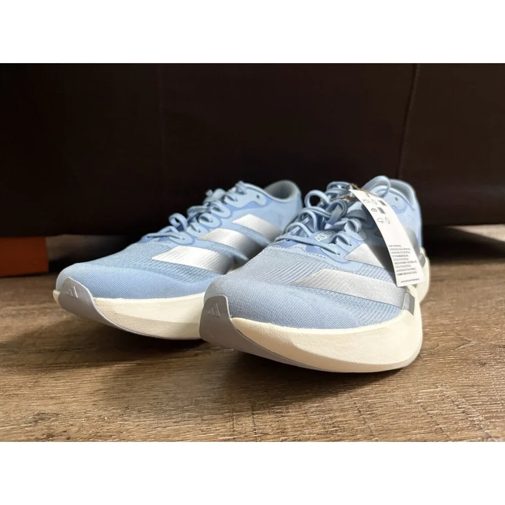 Adidas Adizero Evo SL Running Shoe Glow Blue Silver Womens Sz 12 JS4453